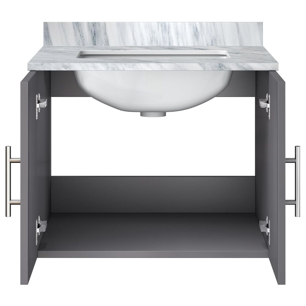 Lexora Home Geneva 24&quot; Single Bathroom Vanity in Dark Grey with 2 cm White Carrara Marble Top and Rectangular Sink, , large