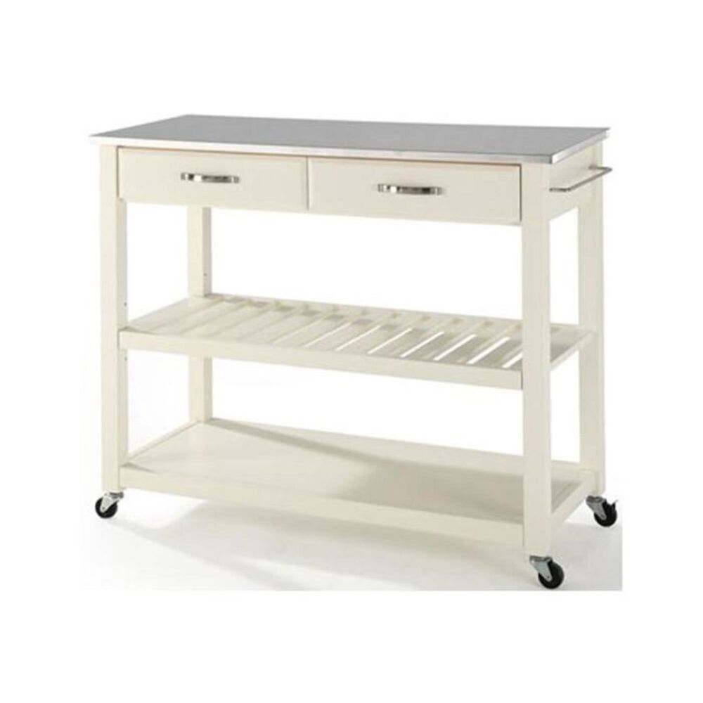 Crosley Furniture White Stainless Steel Top Kitchen Cart, , large