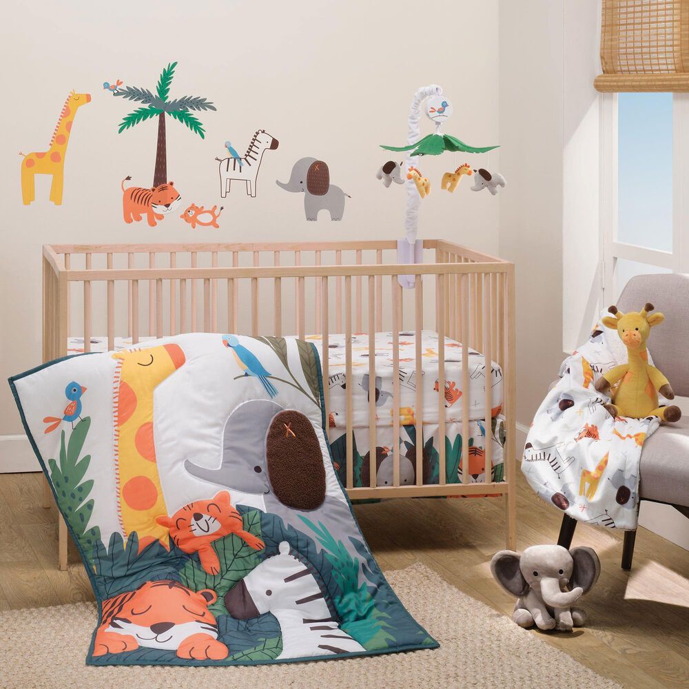 Lambs &amp; Ivy Lollipop Jungle 3-Piece Crib Bedding Set in Gray, White and Green, , large