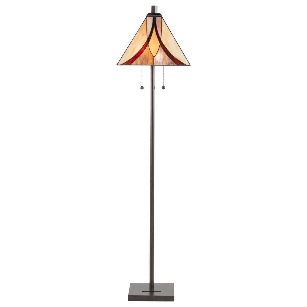 LumiSource Ren Floor Lamp with Brown and Cream Glass Shade in Oil Rubbed Bronze, , large