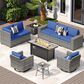 HOMLUX 10-Piece Outdoor Patio Wicker Sectional Furniture Set in Navy Blue, , large