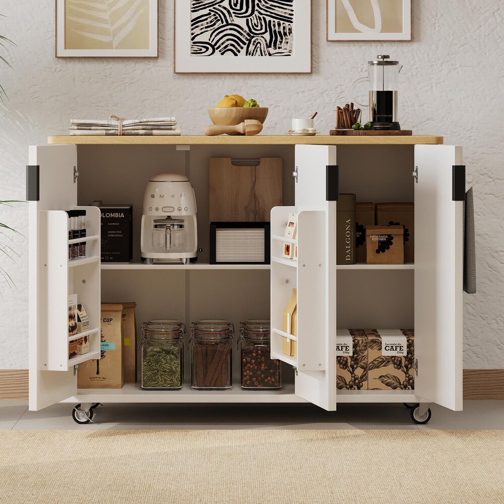HOMLUX 51" Kitchen Island with Drop Leaf in White Ash, , large