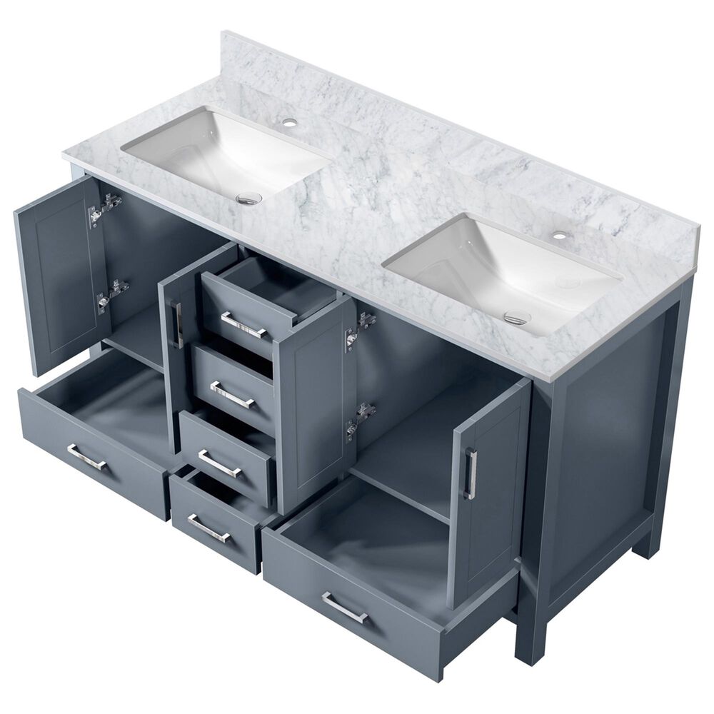 Lexora Home Jacques 60&quot; Double Bathroom Vanity in Dark Grey with 2 cm White Carrara Marble Top and Rectangular Sinks, , large