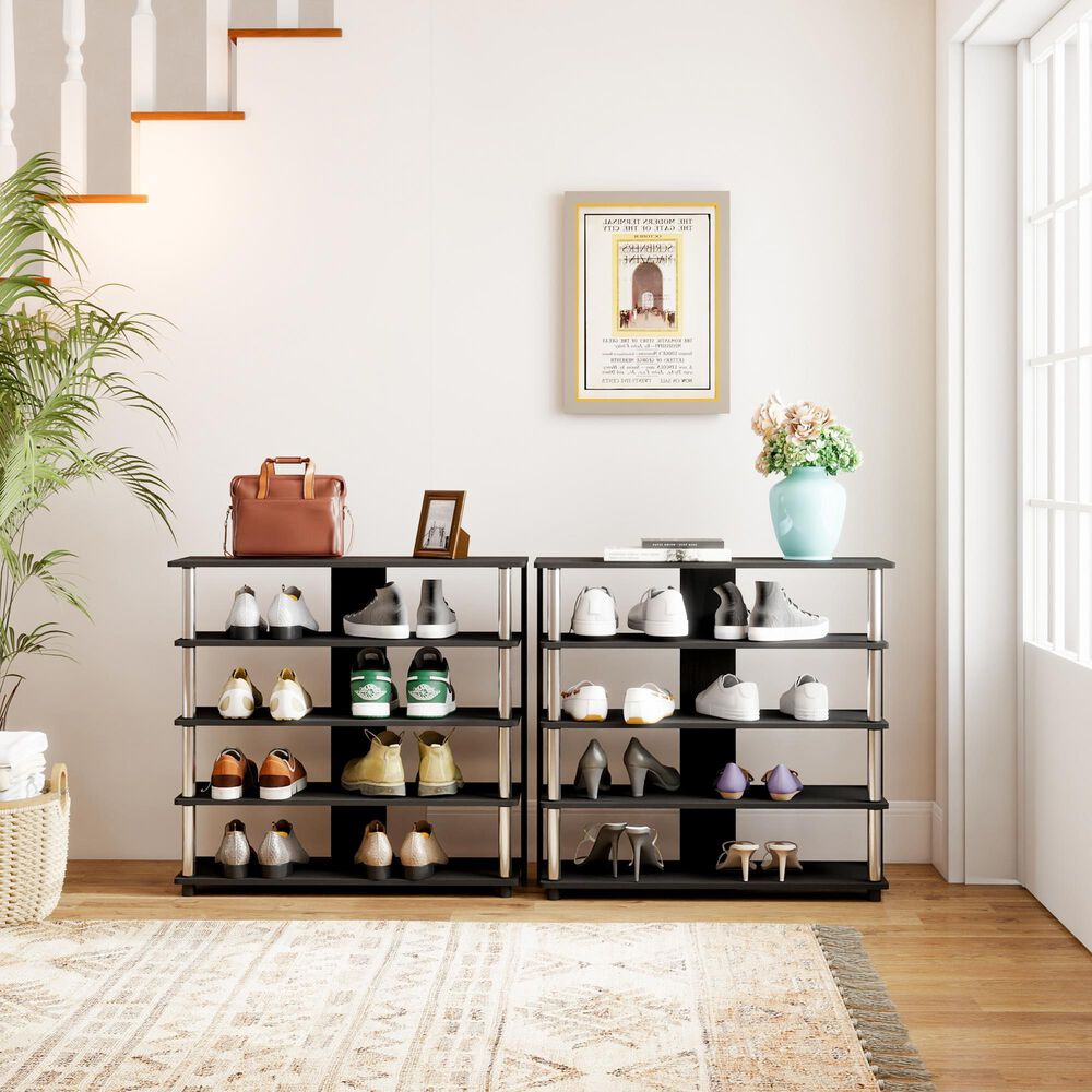 Noviland 5-Tier Shoe Rack in Americano and Stainless Steel, , large