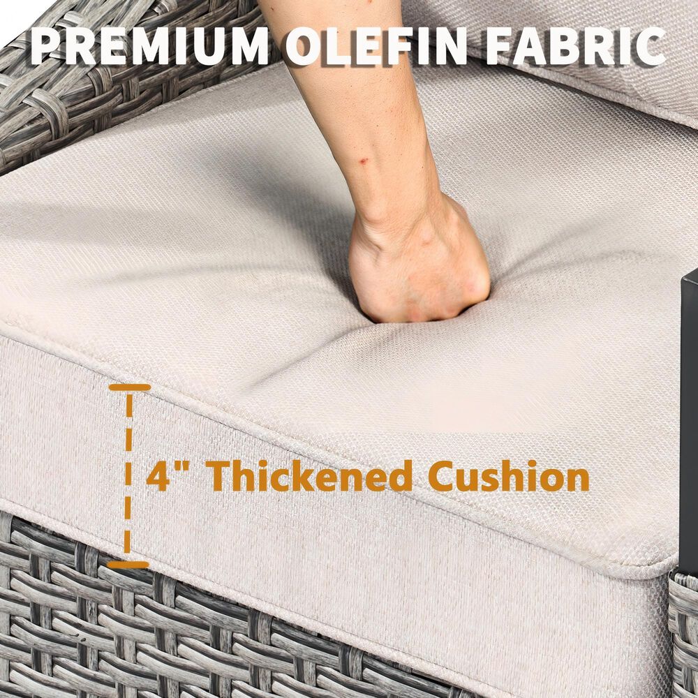 Sunwell Garden 32"H 3-Seater Outdoor Sofa with Curved Beige Cushions in Gray, , large