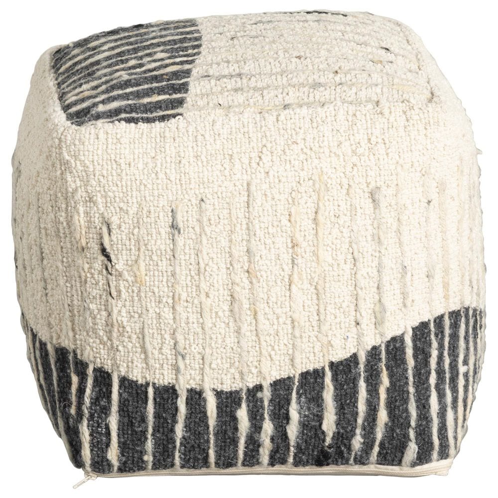Blue Sun Designs Montague Pouf Ottoman in Ivory and Grey, , large