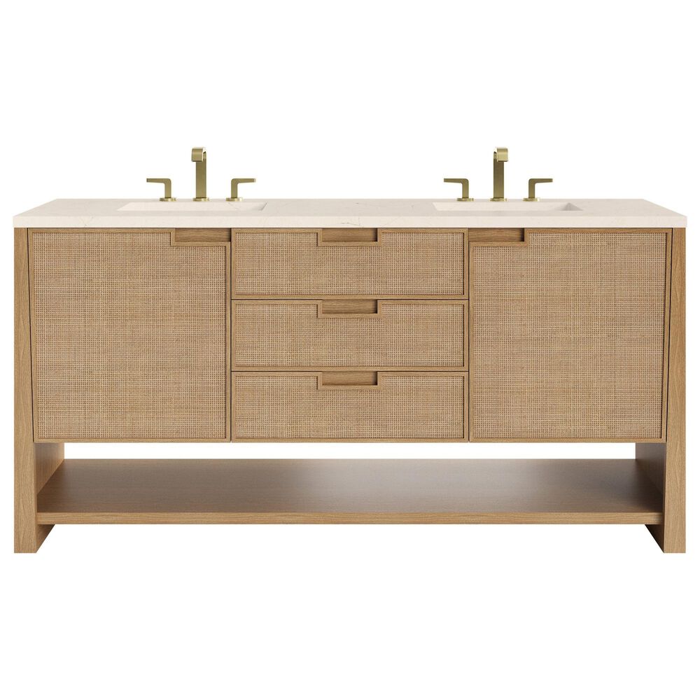 James Martin Vanities Solene 72" Double Bathroom Vanity in Seaside Oak with 3 cm Eternal Marfil Quartz Top and Rectangular Sinks, , large