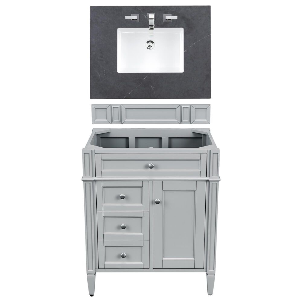 James Martin Vanities Brittany 30" Single Bathroom Vanity in Urban Gray with 3 cm Charcoal Soapstone Quartz Top and Rectangle Sink, , large
