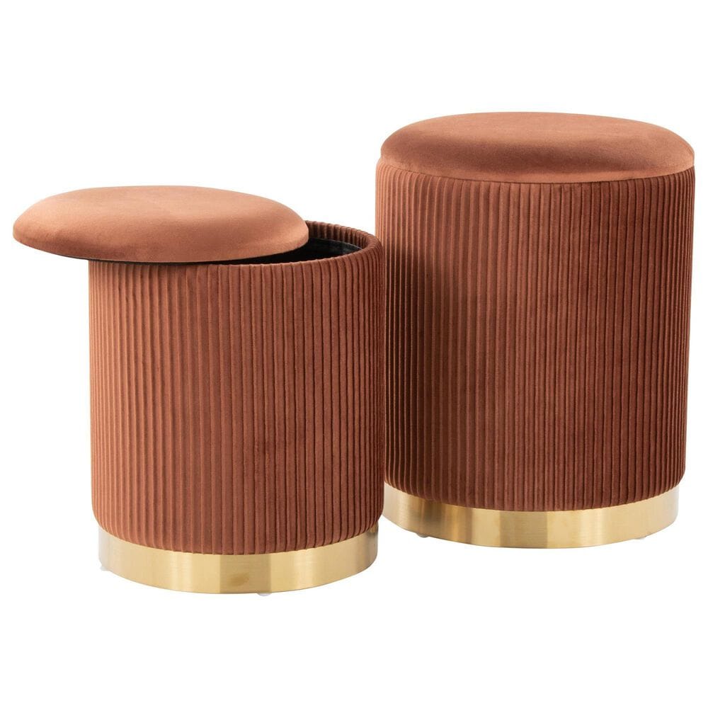 Lumisource Marla 2-Piece Nesting Pleated Ottoman Set in Light Brown, , large