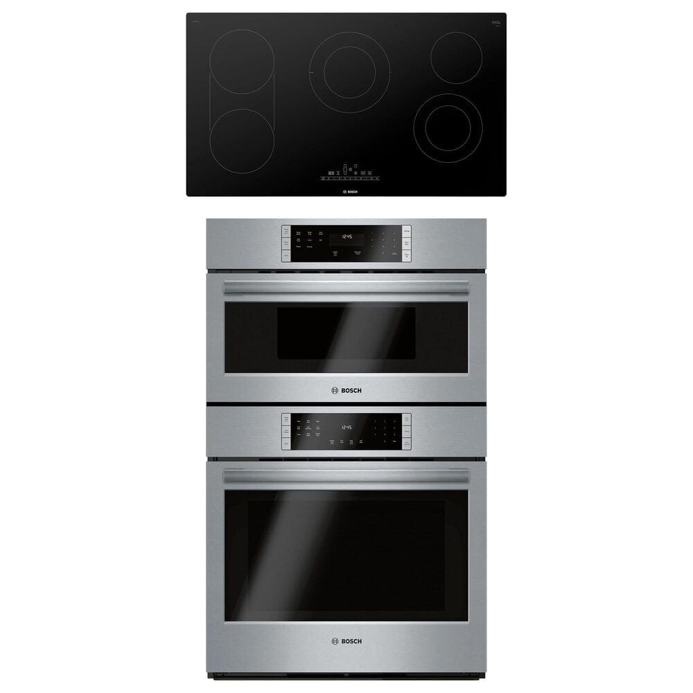 Bosch 800 Series 2-Piece Kitchen Package with Stainless Steel 6.2 Cu. Ft. Combination Oven and Black 36" Electric Cooktop, , large