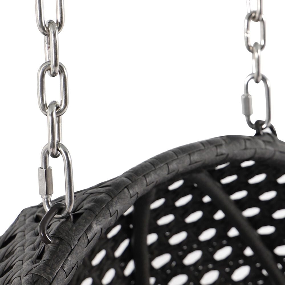 Leisuremod 57&quot; Patio 2-Seat Hanging Egg Swing Chair with Charcoal Blue Cushion in Charcoal, , large