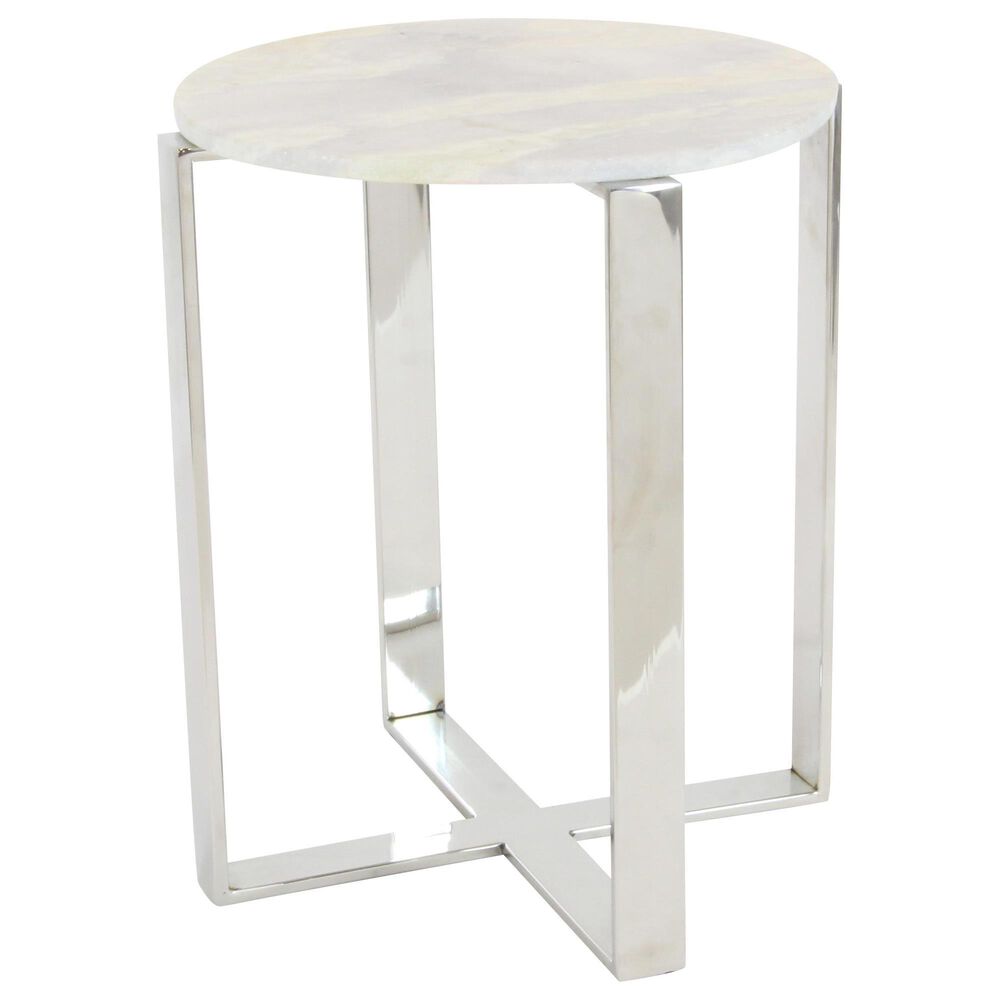 Maple and Jade Modern Round Accent Table in White, Gray and Silver, , large