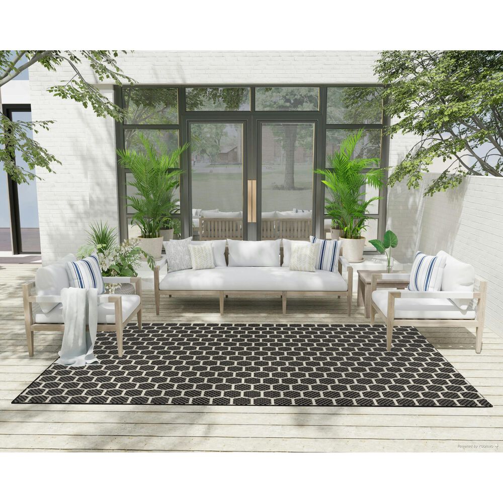 Nourison Twist Reversible 6&#39; x 9&#39; Black Indoor/Outdoor Area Rug, , large