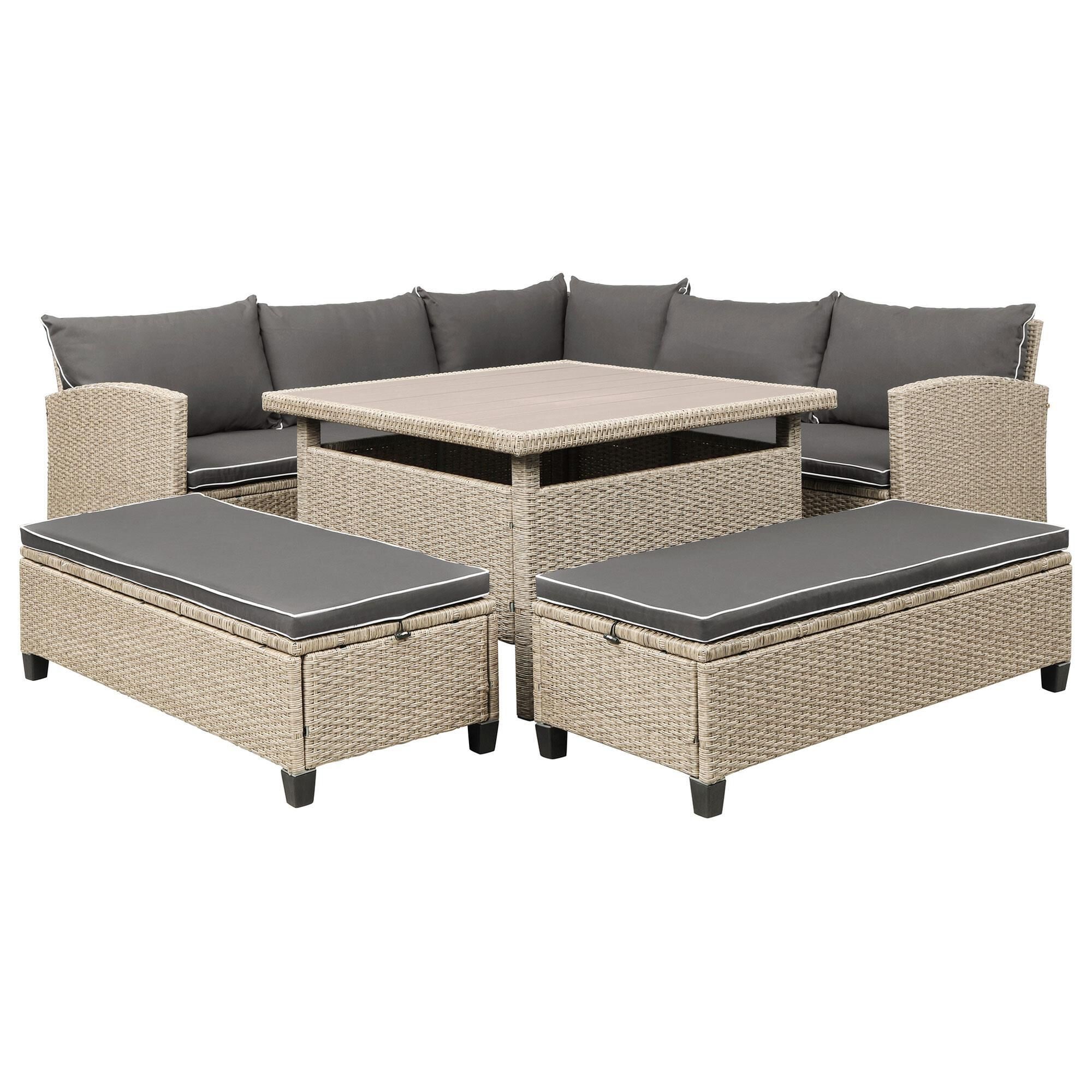 Hearth and Haven 6 Piece Patio Sectional Sofa Set with Square