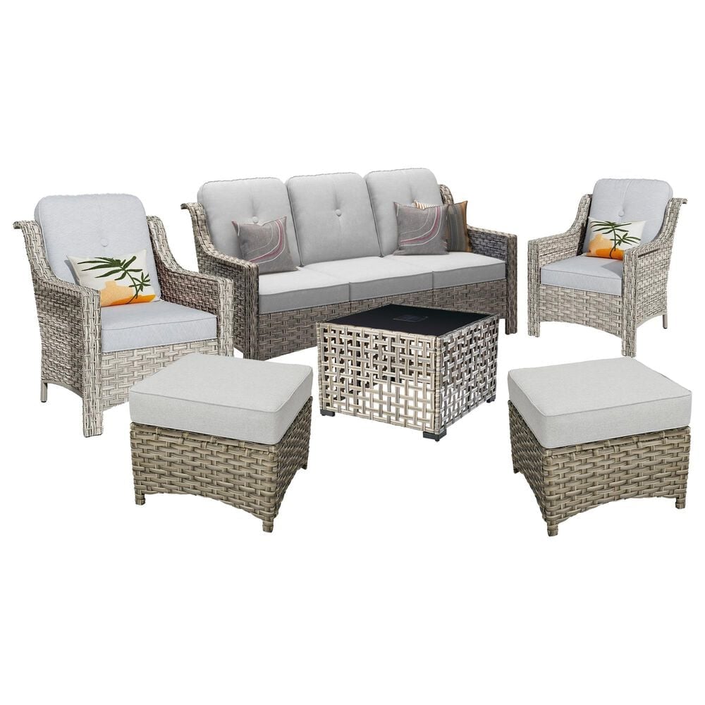 HOMLUX 6-Piece Patio Conversation Set with Coffee Table in Light Grey, , large