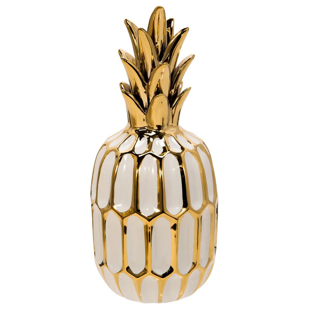 Sagebrook Home 9.75" Pineapple Sculpture in Gold and White, , large