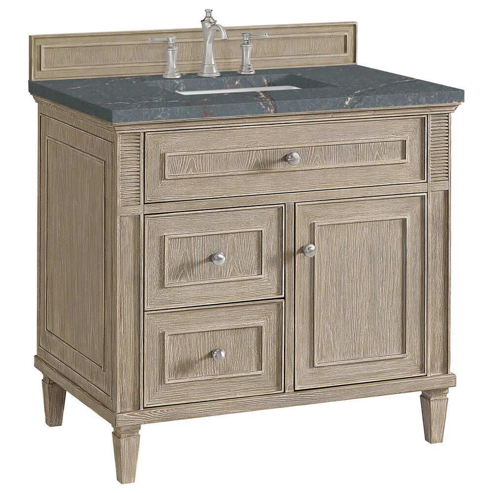 James Martin Vanities Lorelai 36" Single Vanity in Whitewashed Oak with 3 cm Parisien Bleu Quartz Top, , large