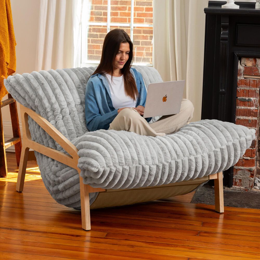 Jaxx Saxx Mondo Fur Bean Bag Lounge Chair in Grey, , large