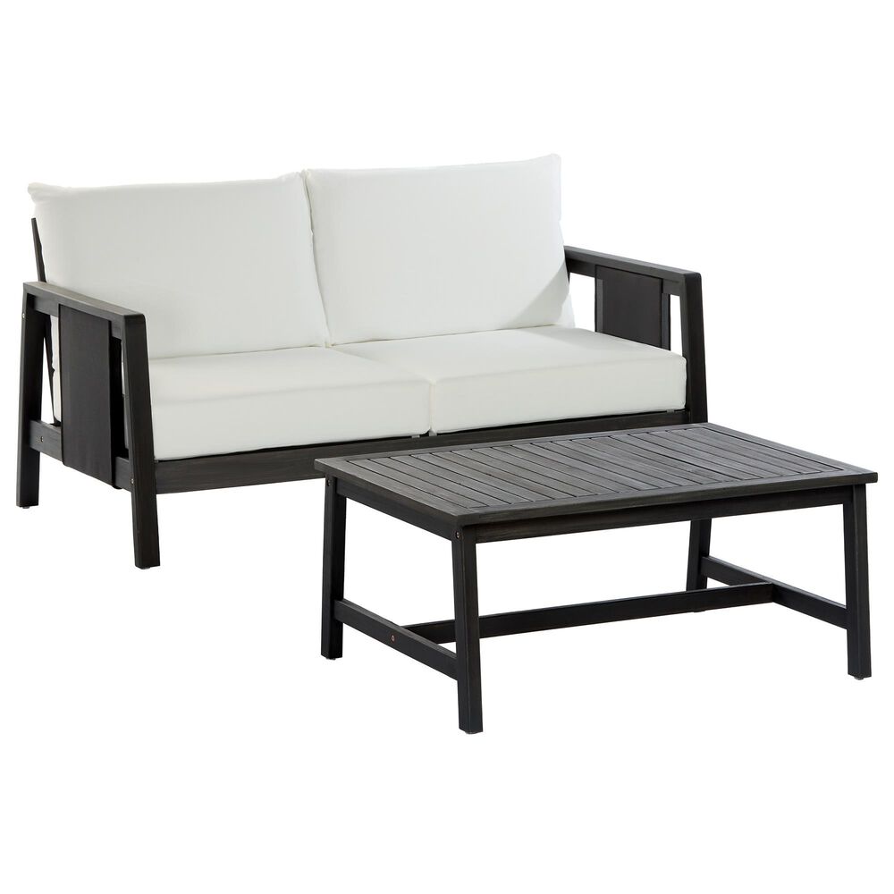 HOMLUX 2-Piece Outdoor Conversation Set with Cushions in White and Black, , large