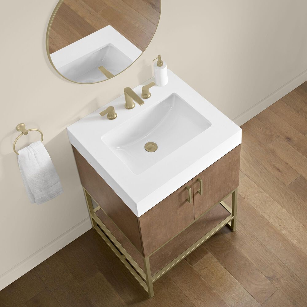 37B Mauri 24" Single Bathroom Vanity with Metal Baase in Walnut Drift with High-Profile 4" White Composite Stone Top, , large
