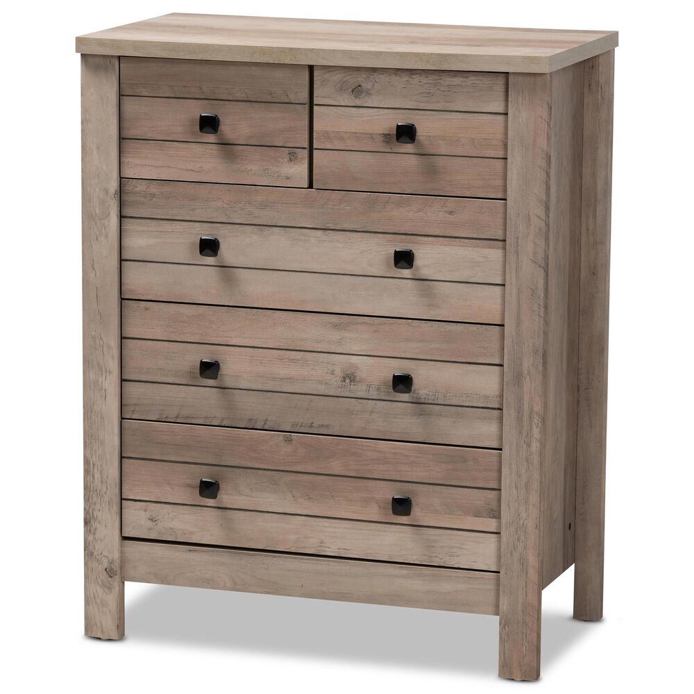 Baxton Studio Derek 5 Drawer Chest in Natural Oak, , large