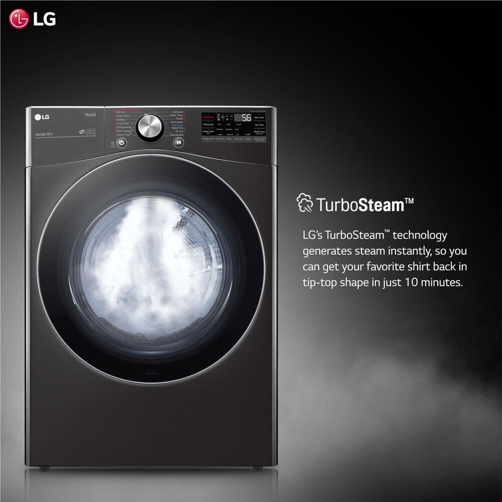 LG 7.4 Cu. Ft. Smart Front Load Electric Dryer with TurboSteam in Black Steel, , large