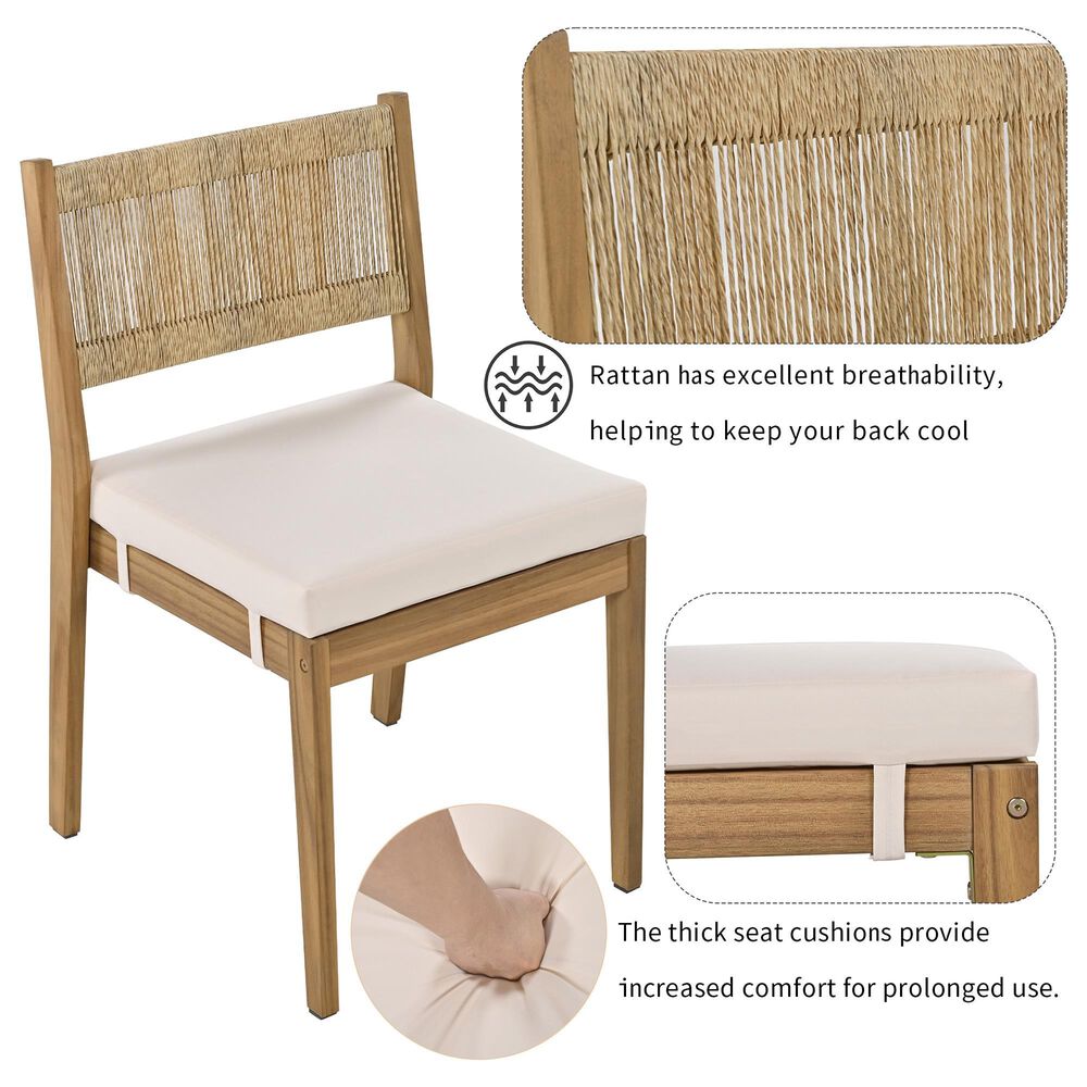 Hearth and Haven 5-Piece Outdoor Wooden Dining Set with U-Leg Table and Cushioned Chairs in Beige, , large