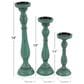 Maple and Jade Turned Pillar Decorative Candle Holder in Distressed Teal and Brown (Set of 3), , large