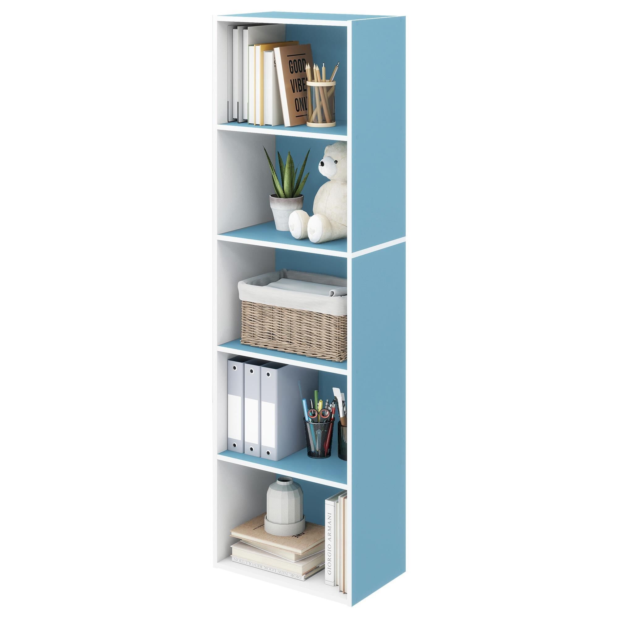 HOMLUX 5-Tier Reversible Bookshelf with Decorative Open Shelves in