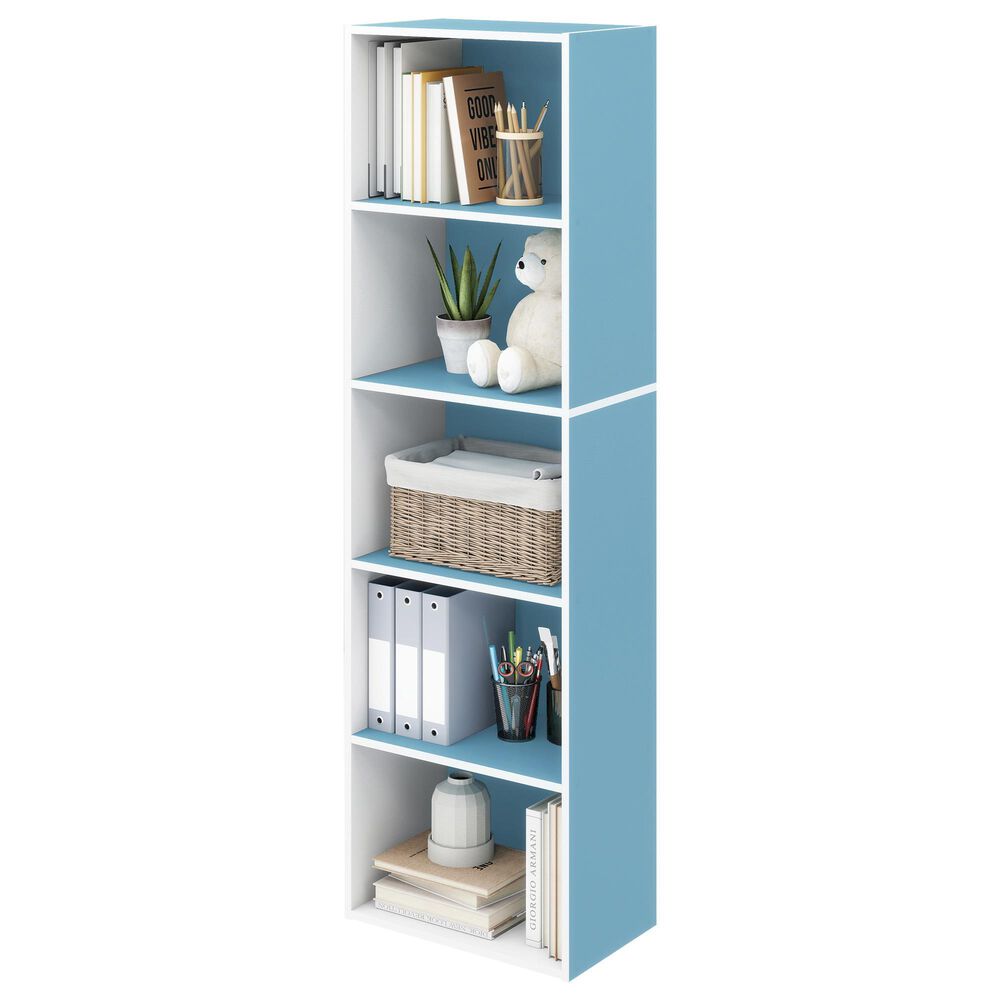 HOMLUX 5-Tier Reversible Bookshelf with Decorative Open Shelves in White and Light Blue, , large