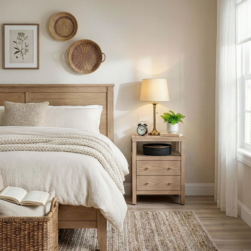 Butler Specialty Company Nora 2 Drawer Nightstand with Open Shelf in Light Oak, , large
