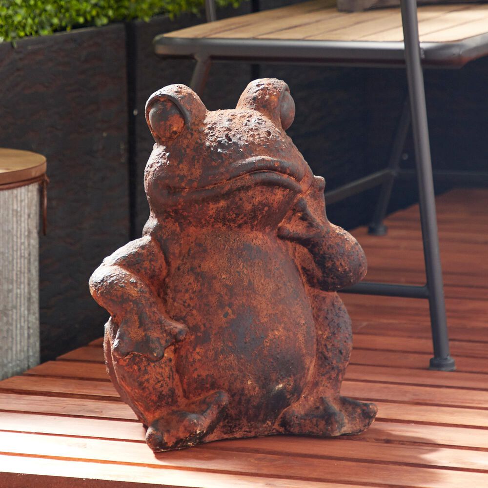 Maple and Jade 16&quot; Rustic Magnesium Oxide Frog Garden Sculpture in Rust, , large