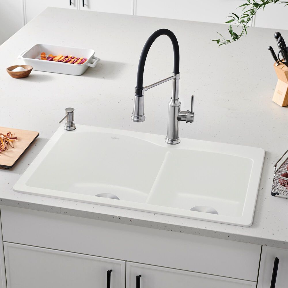 Blanco Diamond 33&quot; 60/40 Double Bowl Dual Mount Kitchen Sink in White, , large