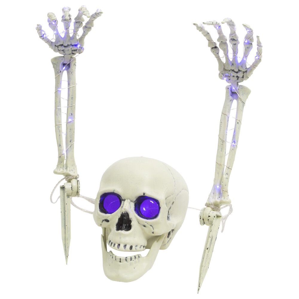 The Gerson Company 3-Piece Lighted Skull and Skeleton Hands in White, , large