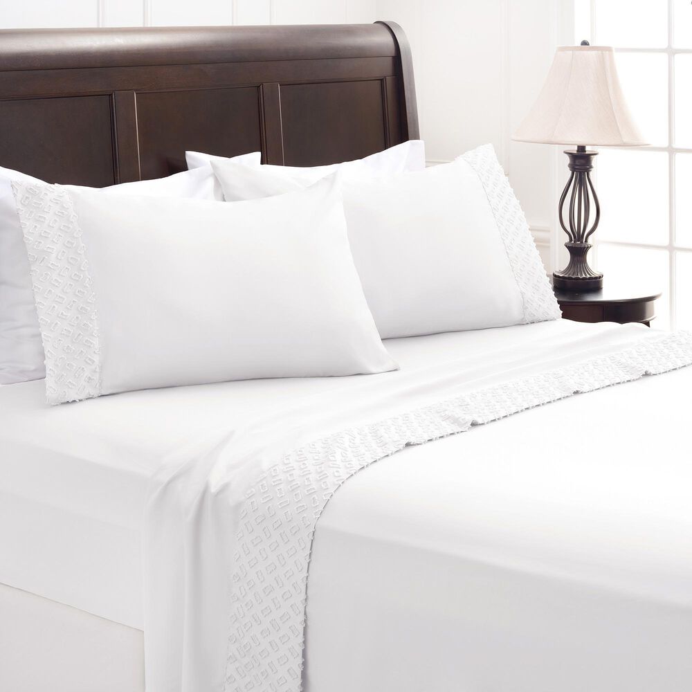 4-Piece Queen Clipped Textured Sheet Set in White, , large