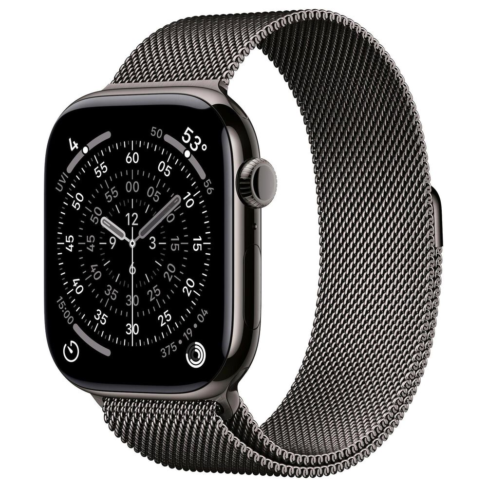 Apple Watch Series 11 (GPS+Cellular) 46mm Titanium Case with Milanese Loop - M/L in Slate and 2-Year AppleCare+, , large