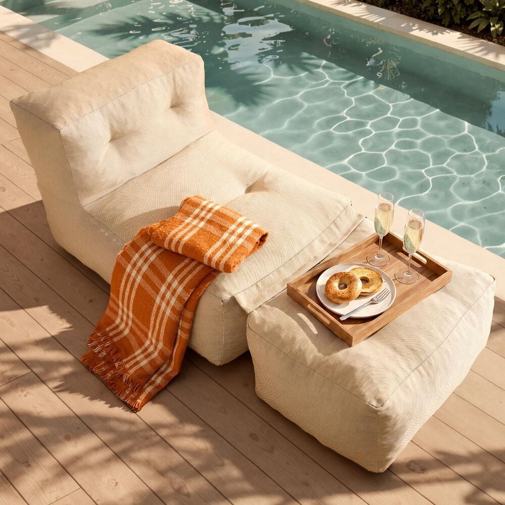 HOMLUX 2-in-1 Bean Bag Chair with Ottoman in Beige, , large