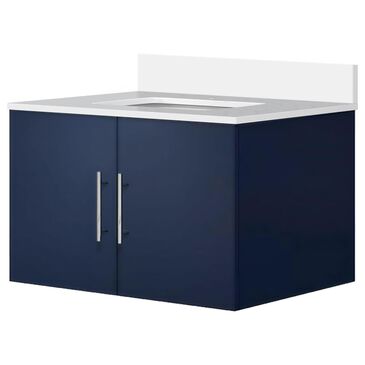 Lexora Home Geneva 30" Single Bathroom Vanity in Navy Blue with 2 cm White Cultured Marble Top and Rectangular Sink, , large