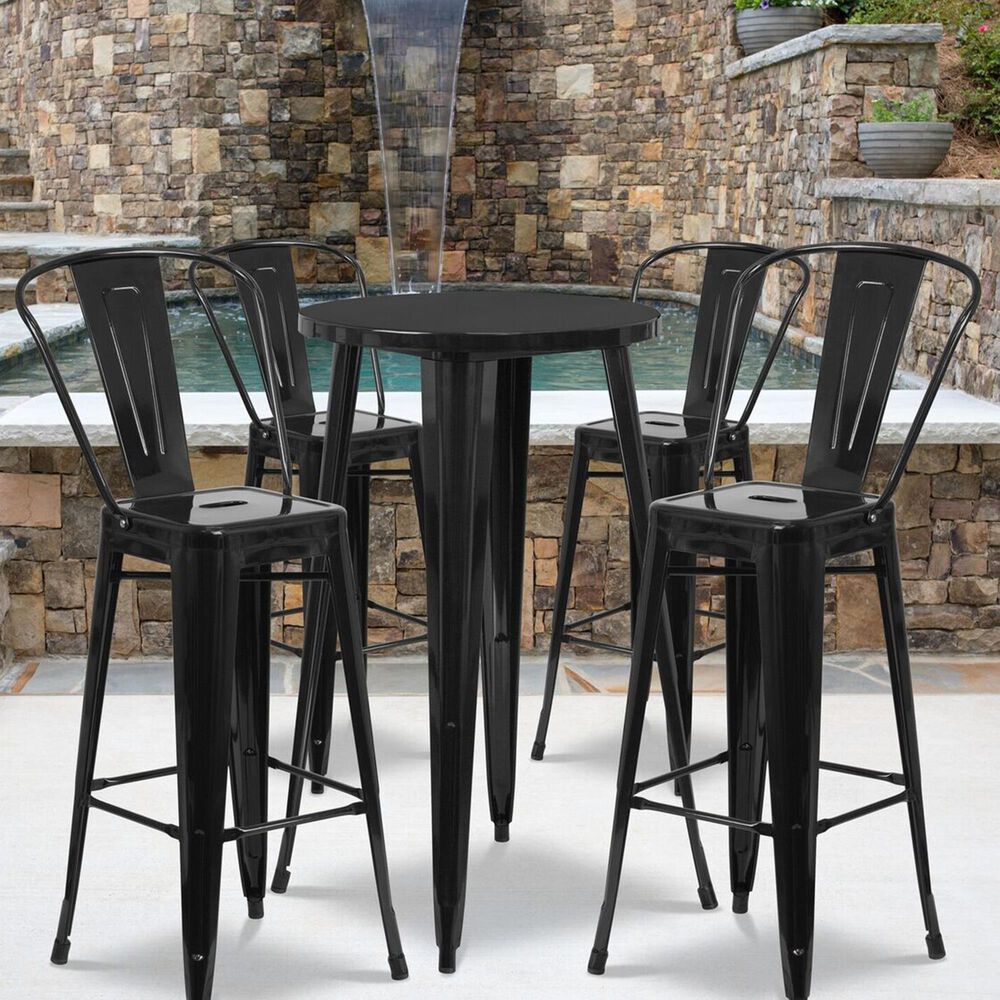 Flash Furniture 5-Piece Metal Bar Table Set in Black, , large