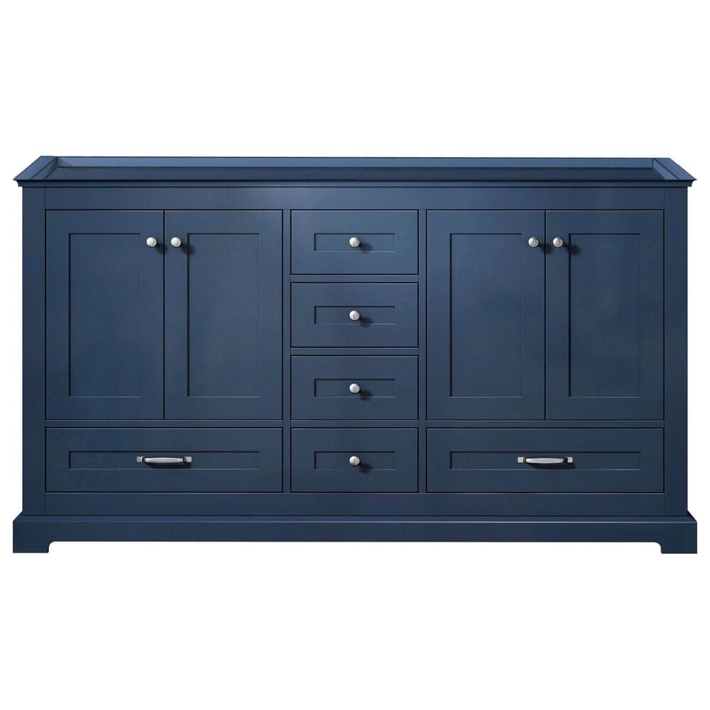 Lexora Home Dukes 60&quot; Double Bathroom Vanity in Navy Blue with 2 cm White Carrara Marble Top and Rectangular Sinks, , large