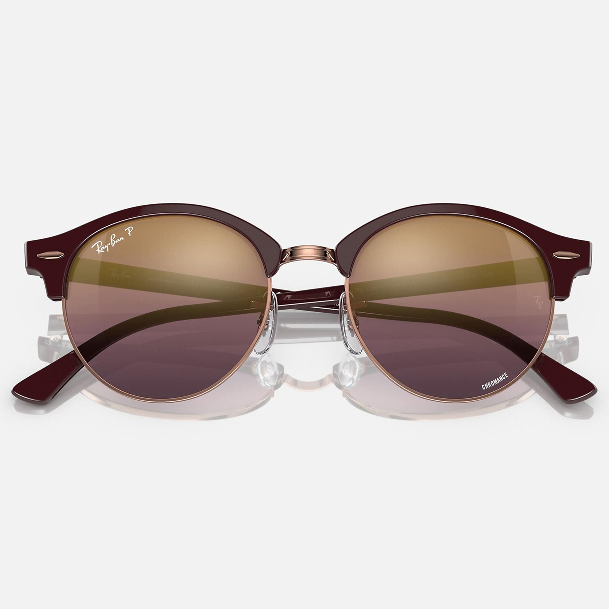 Ray Ban Clubround Chromance Sunglasses with Gold and Red Lenses in