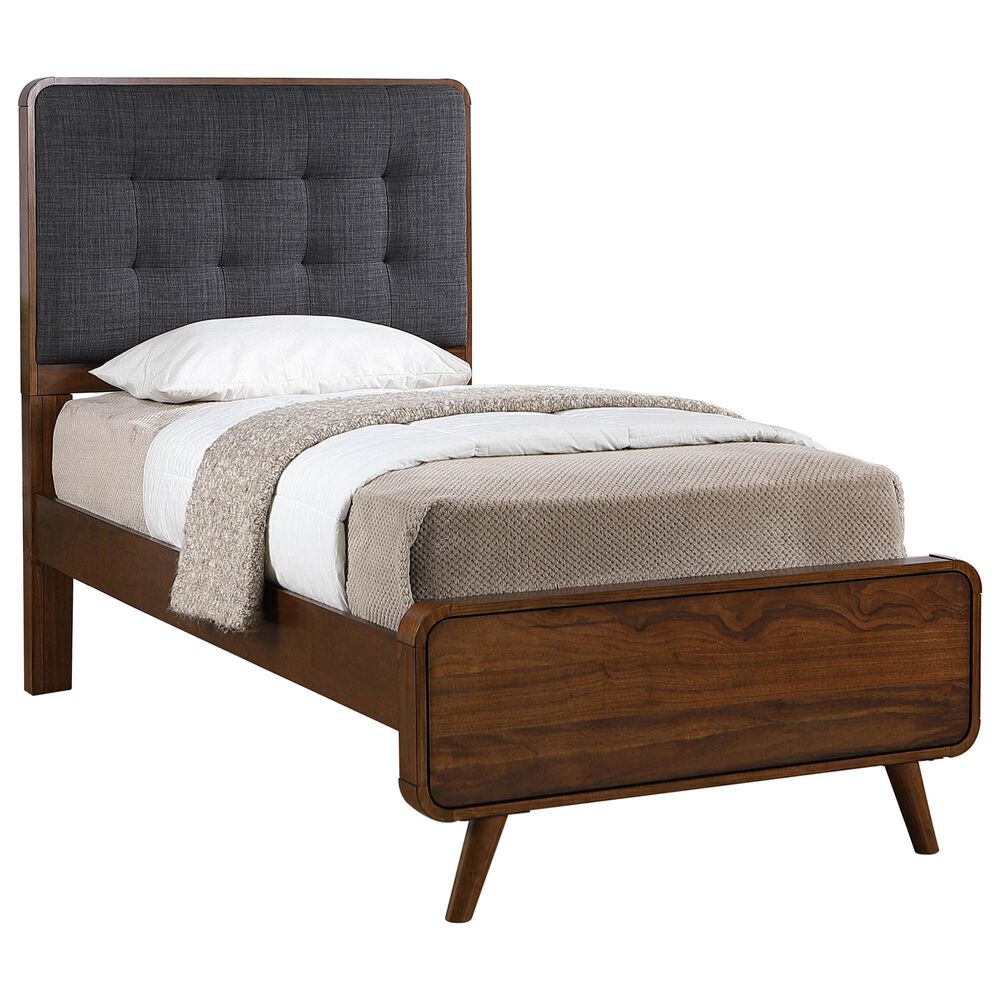 Pacific Landing Robyn Twin Upholstered Platform Bed in Dark Gray and Dark Walnut, , large