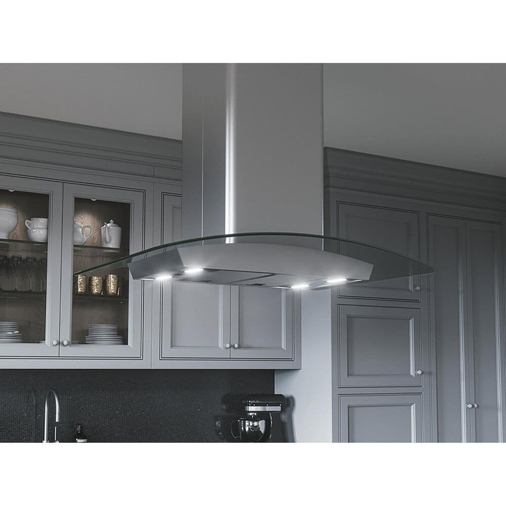 Zephyr Milano 42&quot; Island Range Hood in Stainless Steel and Glass, , large