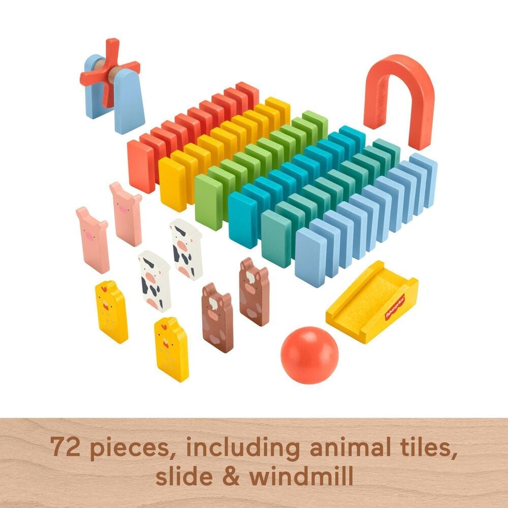 Fisher Price Wood Preschool Game Domino Run Building Set in Multicolor, , large