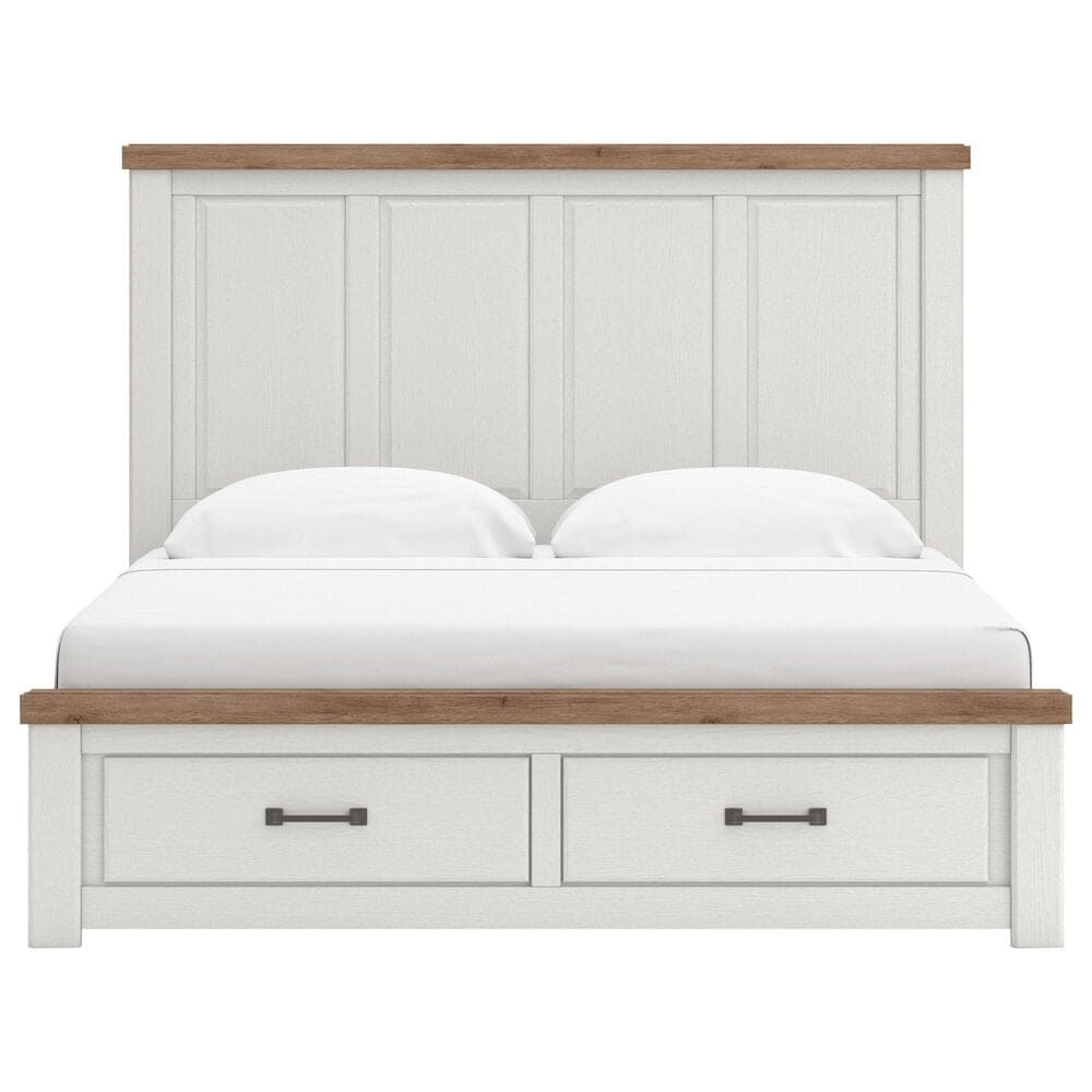 Ashley Savonport King Storage Bed with Dresser Chest and 2 Nightstands in White and Brown, , large