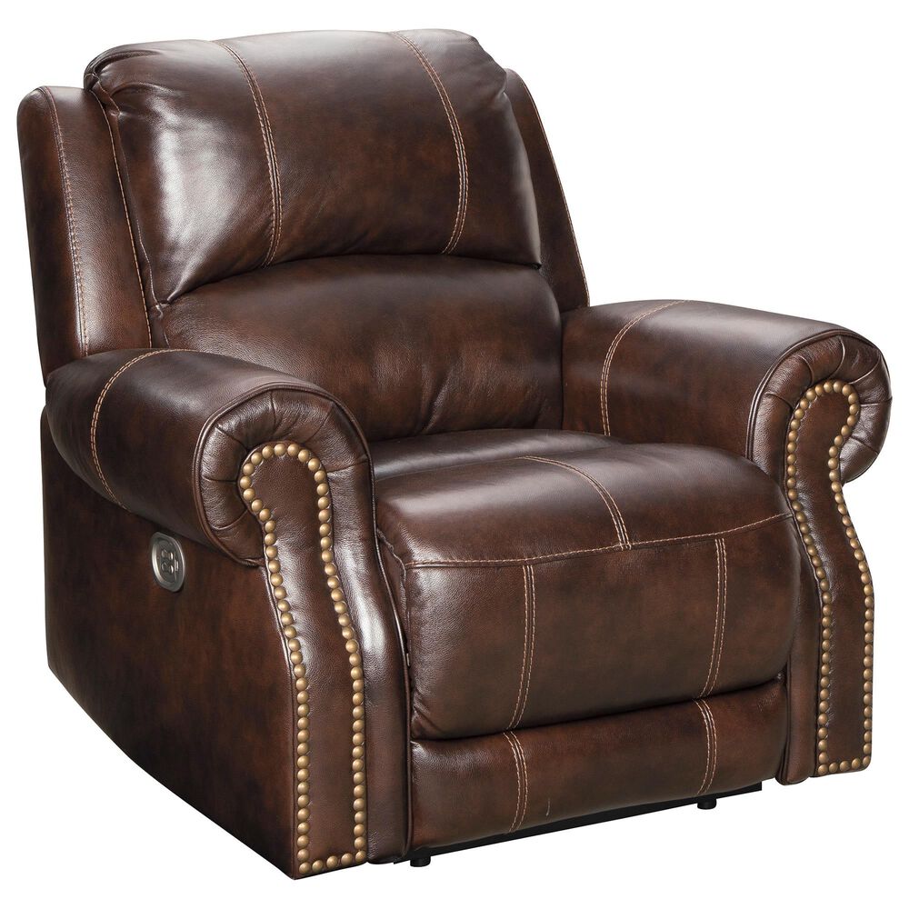 Signature Design by Ashley Buncrana Power Recliner with Adjustable Headrest in Chocolate, , large