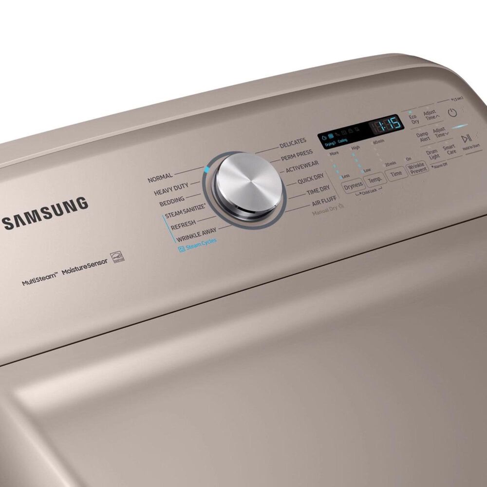 samsung 7 4 cu ft electric dryer with steam sanitize in champagne nfm