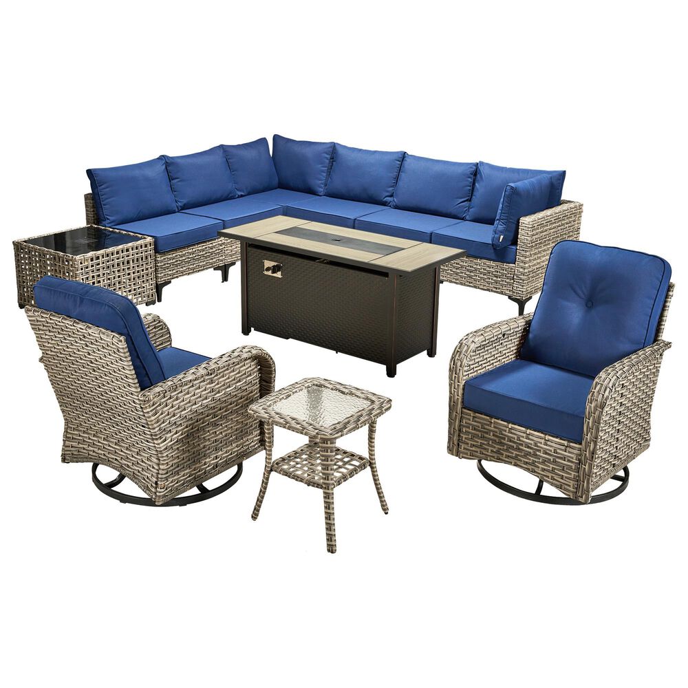 HOMLUX 11-Piece Outdoor Modular Sofa Conversation Set in Navy Blue, , large