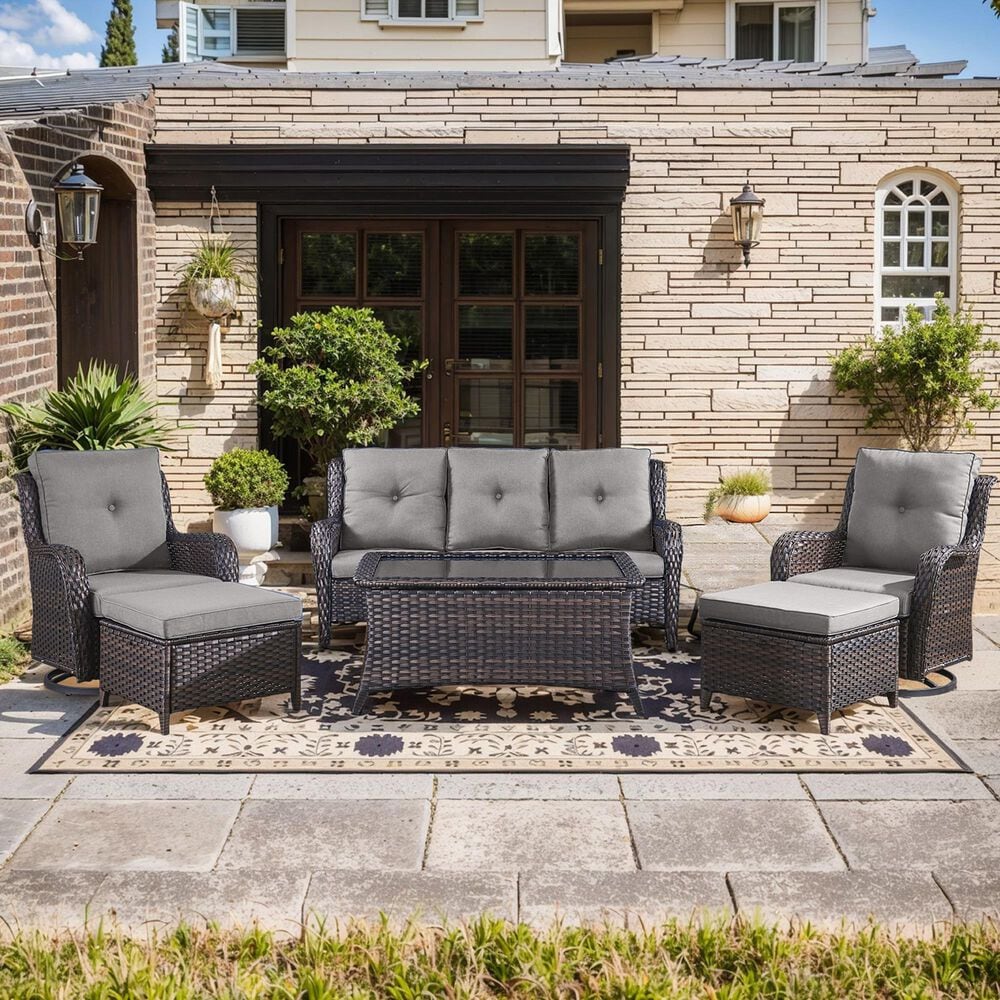 Sunwell Garden Outdoor Sofa with Brown Rattan in Grey, , large