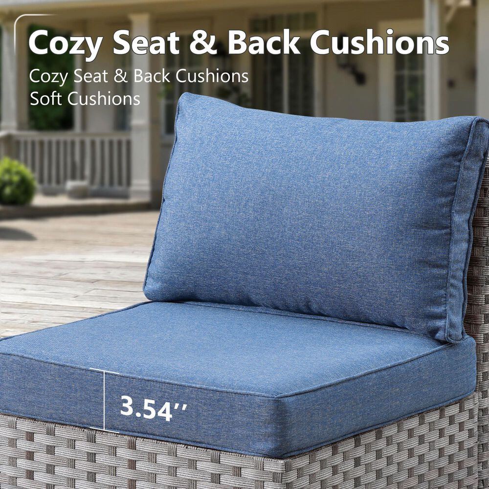 HOMLUX 6 Piece Outdoor Wicker Sectional Patio Furniture Set in Denim Blue, , large